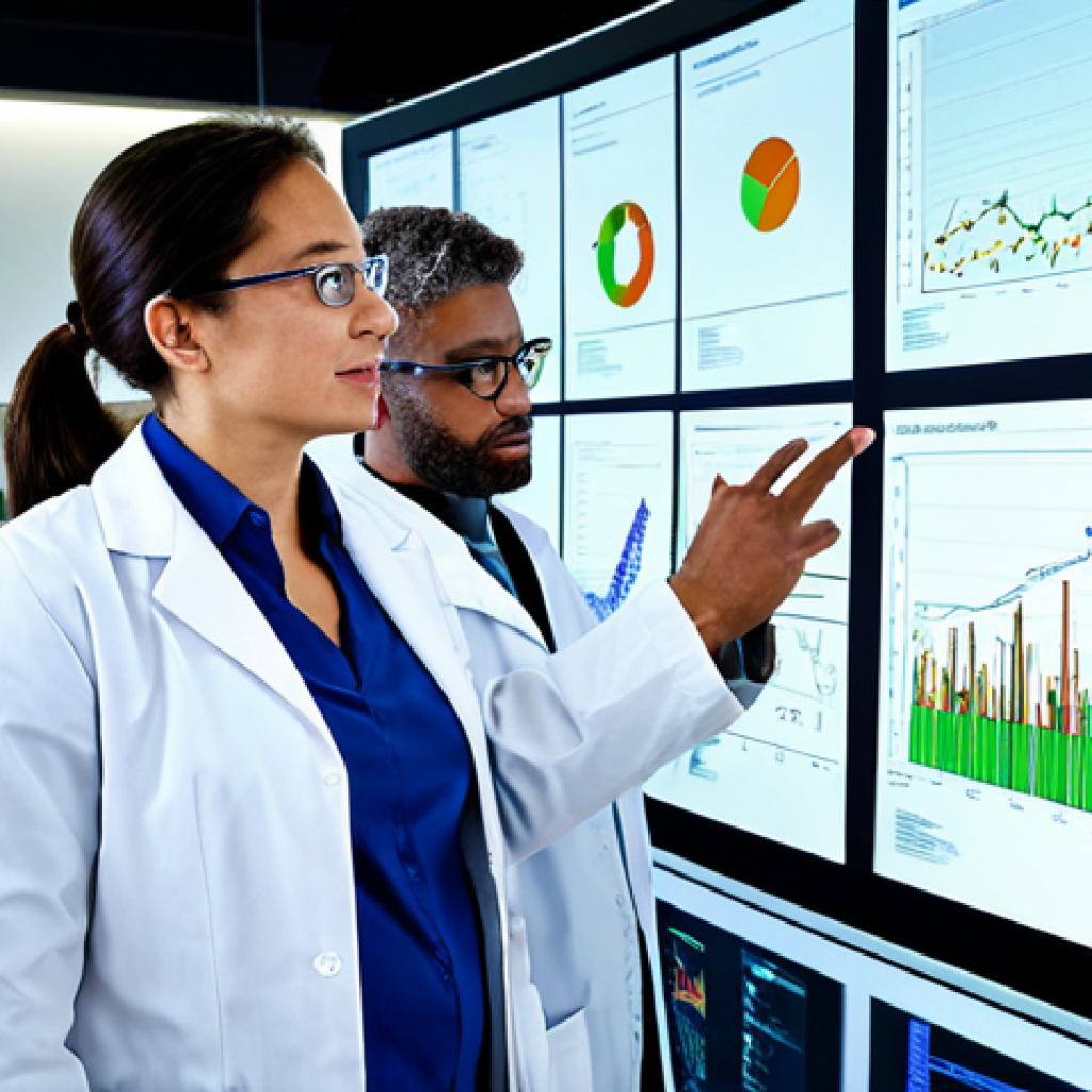 Collaborative Research Environment**

A diverse team of scientists in a modern biology lab, working collaboratively on a research project, fully clothed in appropriate lab attire, safe for work, focus on teamwork and data analysis, perfect anatomy, natural proportions, professional photography, family-friendly, high quality. The lead biologist, a woman in her late 30s, is shown explaining a complex dataset on a large interactive screen, using hand gestures to emphasize key points. The overall atmosphere is one of collaboration, focus, and innovation.

**