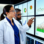 Collaborative Research Environment**

A diverse team of scientists in a modern biology lab, working collaboratively on a research project, fully clothed in appropriate lab attire, safe for work, focus on teamwork and data analysis, perfect anatomy, natural proportions, professional photography, family-friendly, high quality. The lead biologist, a woman in her late 30s, is shown explaining a complex dataset on a large interactive screen, using hand gestures to emphasize key points. The overall atmosphere is one of collaboration, focus, and innovation.

**