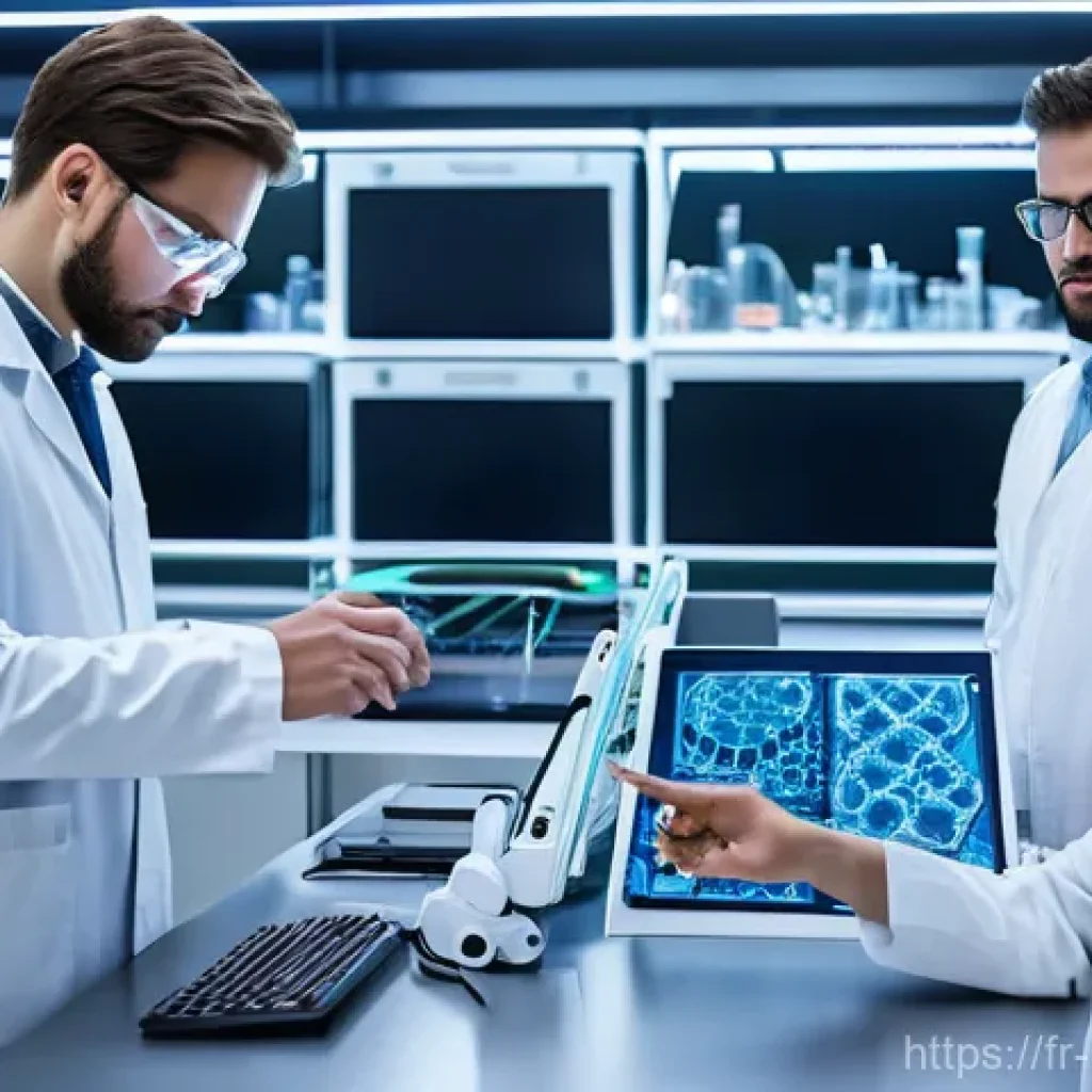 생물학자 기업 연구팀의 문화 - A diverse team of biologists, data scientists, and engineers collaborating intently in a pristine, s...