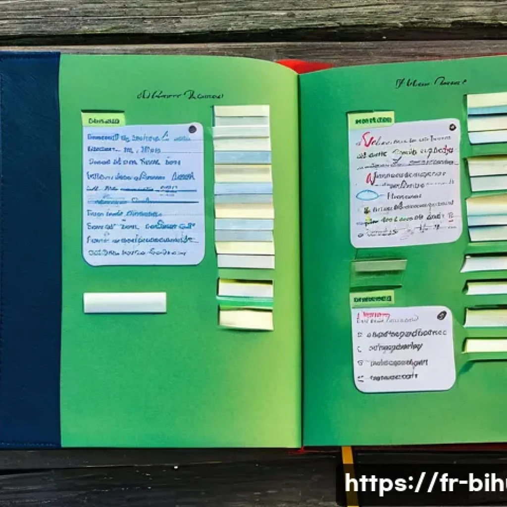 생물학자 업무일기 작성법 - A detailed, organized biologist’s field journal open on a wooden table outdoors, showing neatly hand...