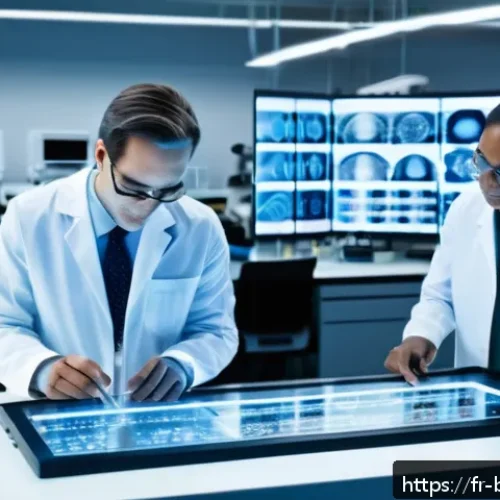 Home 31 생물학자 해외 연구 기회 - A modern American biotechnology research lab bustling with diverse scientists collaborating on cutti...