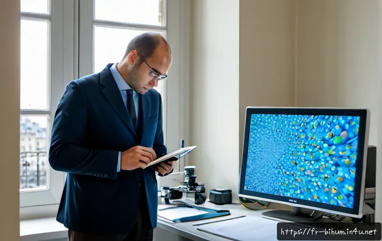 Home 17 생물학자 학회 발표 준비 - Photorealistic French biologist preparing for a scientific conference presentation in a bright Paris...